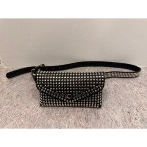 Silver Studded Black Faux Leather Belt Bag / Fanny Pack Waist Pouch